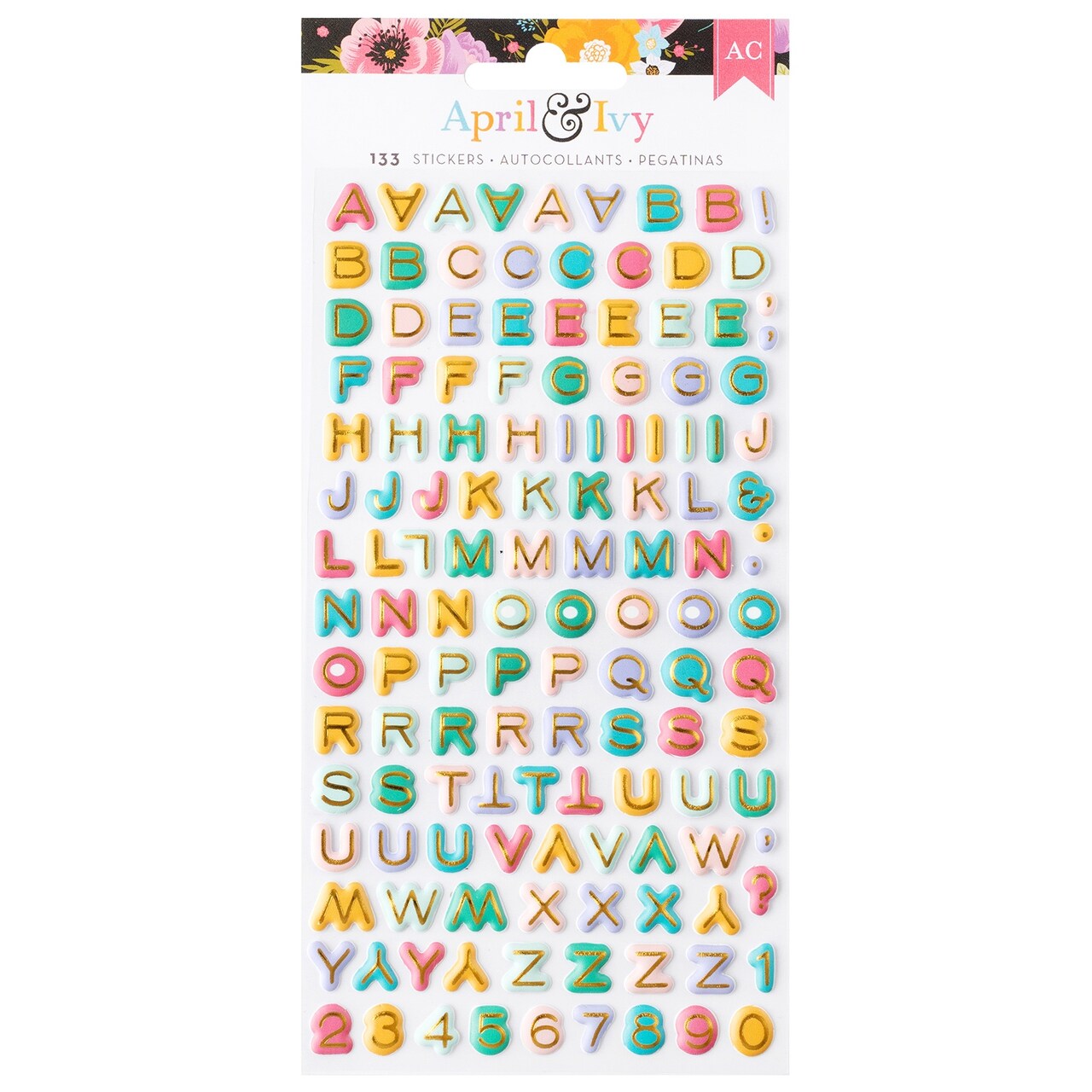 American Crafts April And Ivy Puffy Stickers 133/Pkg-Alpha, Gold Foil